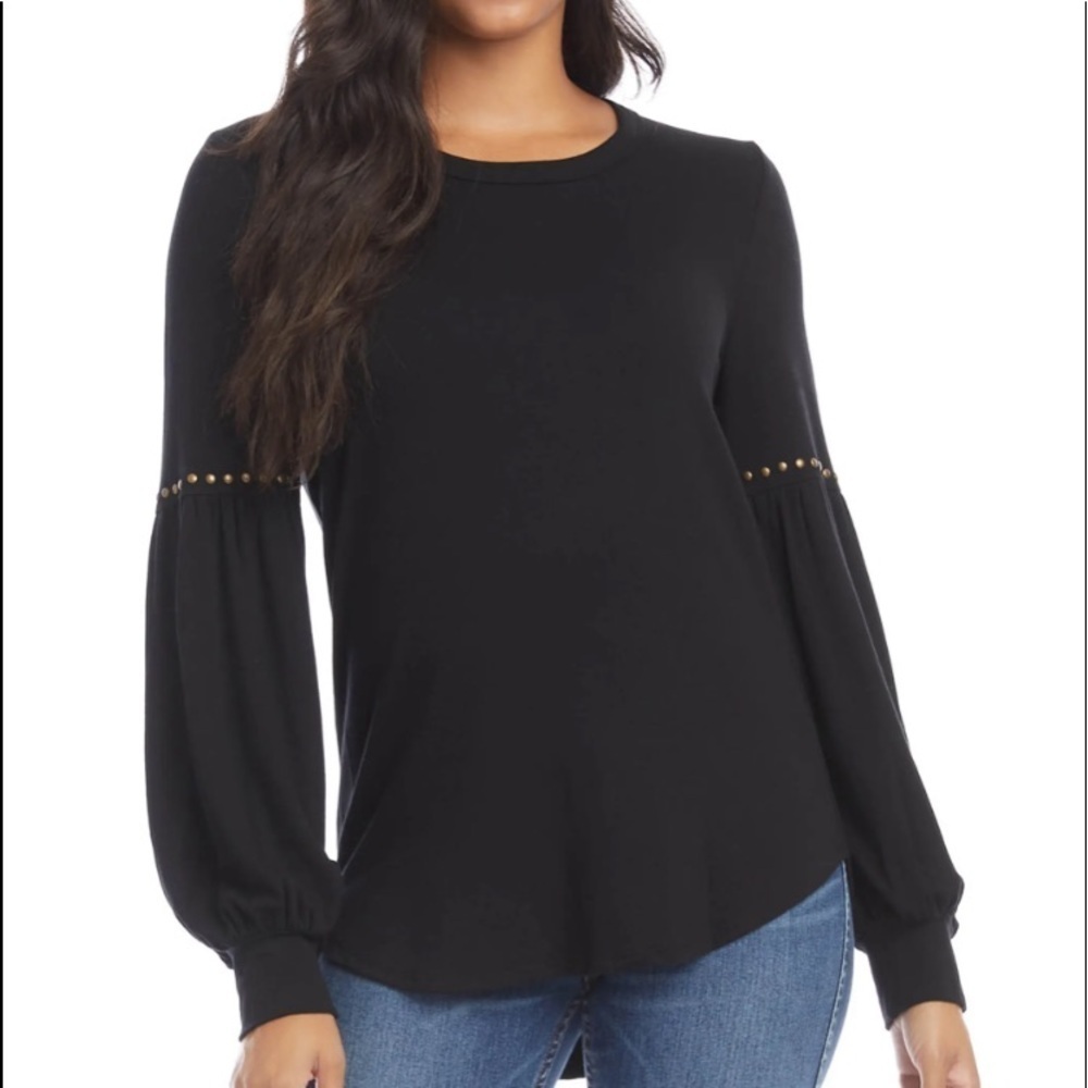 FIFTEEN TWENTY Studded Sleeve Blouse in Black
